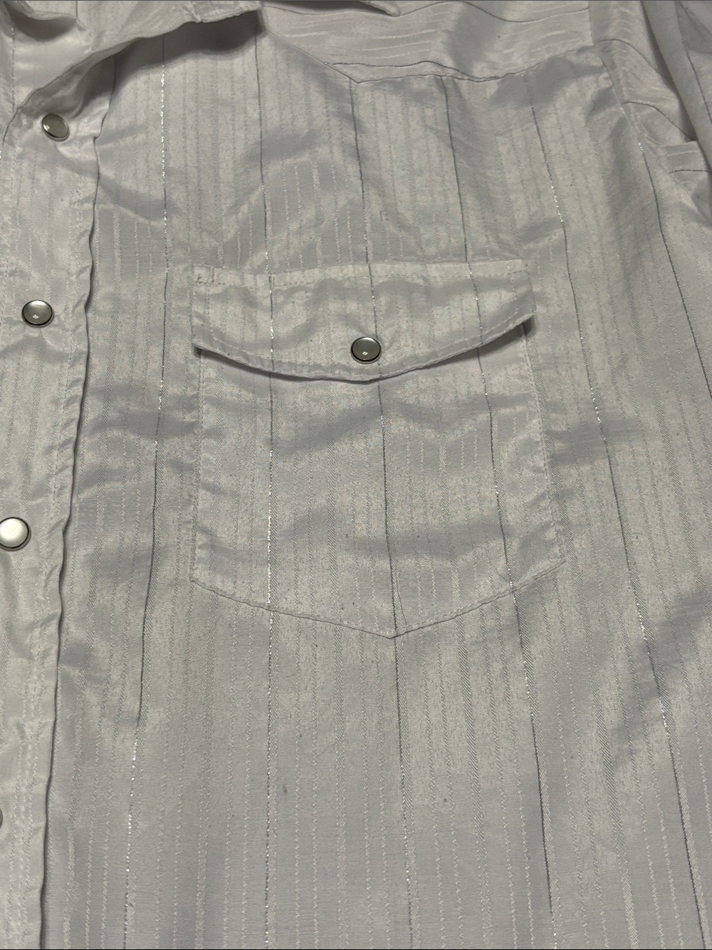 Roper White Silver Pinstripe Pearl Snap Western Shirt Mens Medium Tall MT - Picture 3 of 6